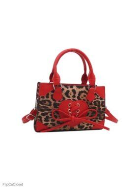 Leopard Print Satchel Purse Bowknot Cheetah Square Handbag Crossbody Top Handle